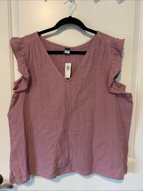 Old Navy Ruffle Arm Sleeveless Vneck Crinkle Gauze Top Rose